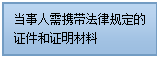 文本框: 当事人需携带法律规定的证件和证明材料